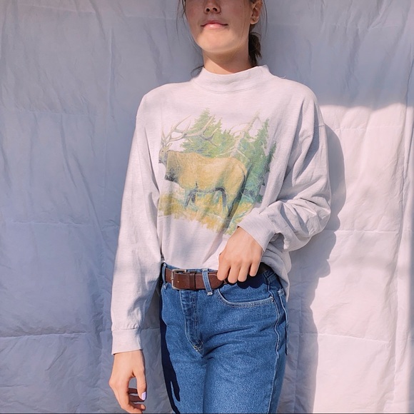 ☼Vintage Elk Mock Neck Long Sleeve☼ - Picture 2 of 9